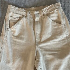 Calvin Klein Women's High Waisted Cream Straight Leg Utility Jeans